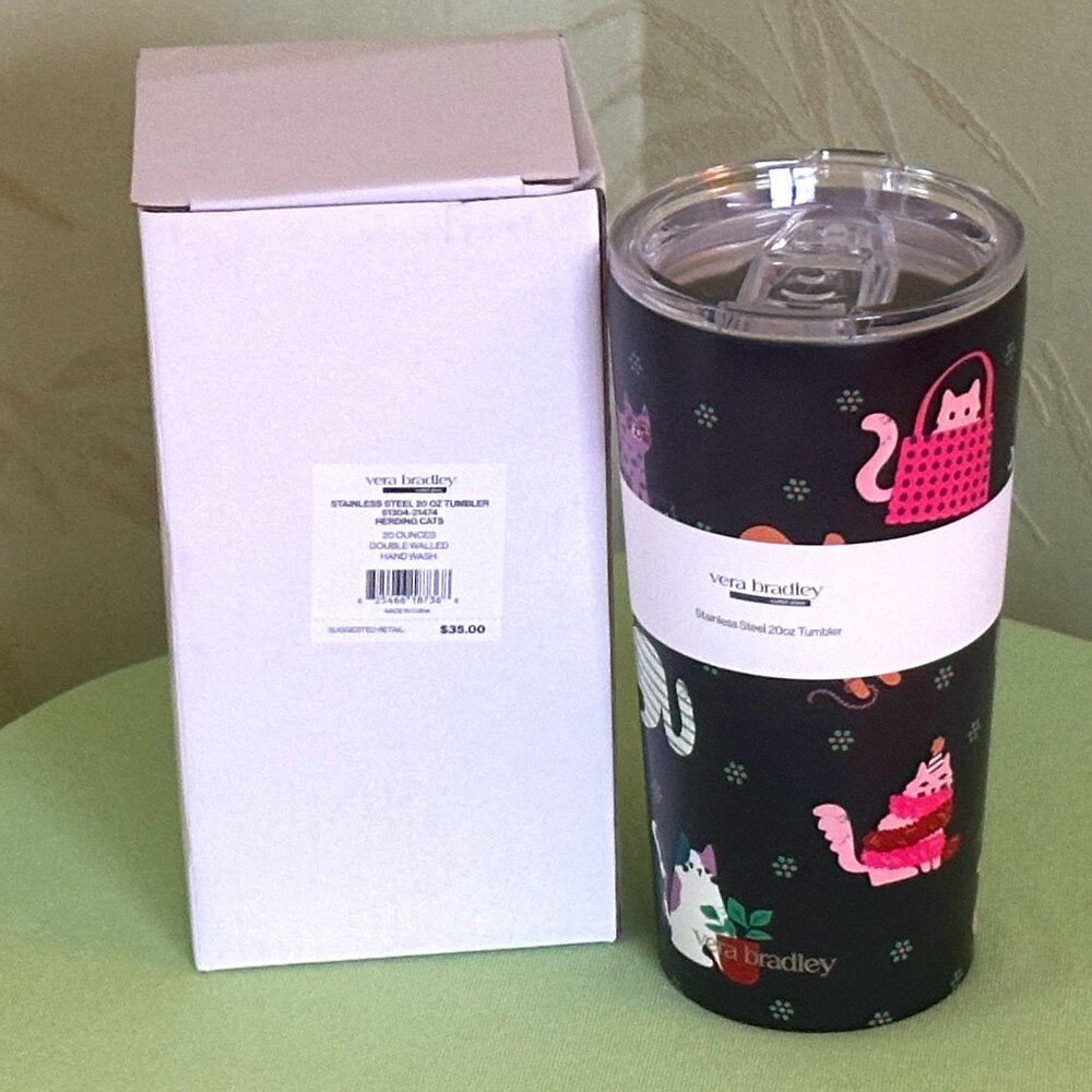 VERA BRADLEY HERDING CATS STAINLESS STEEL TUMBLER:NWT CATS